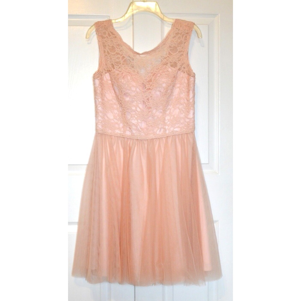 Mori Lee Madeline Gardner Dress Size 14 Pink Blush Lace Overlay‎ Bodice Chiffon